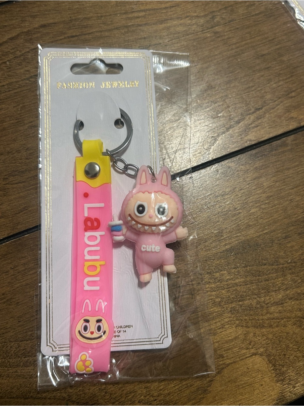 Cute Pink Key & Card Holder Keychain - Labubu Strap
